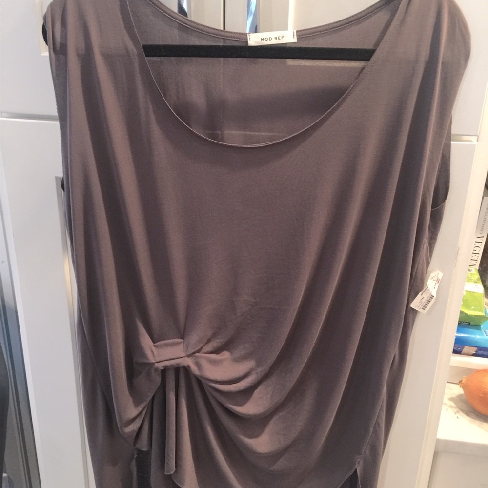 Mod Ref Gathered sleeveless drapey tunic taupe LARGE